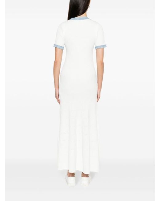 knee length dresses for ladies Ron Asymmetric White Denim Maxi Dress