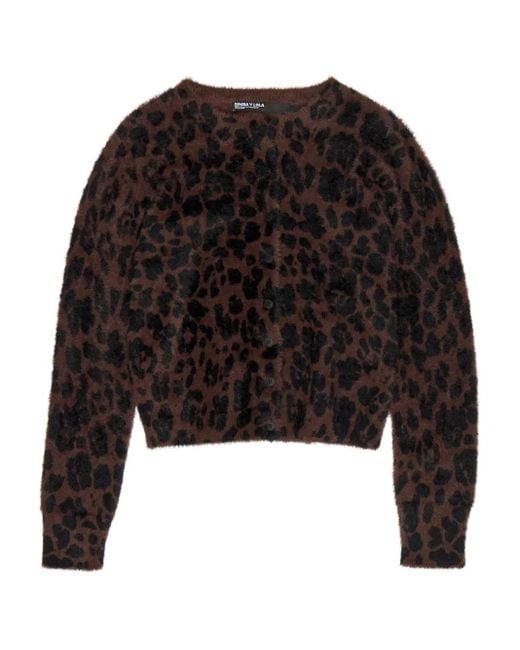 Bimba Y Lola Black Leopard-Pattern Cardigan