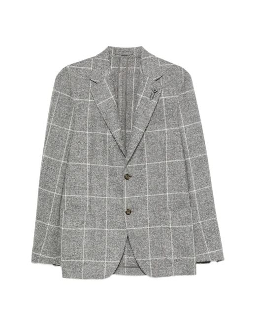 Lardini Gray Check-Pattern Single-Breasted Blazer for men