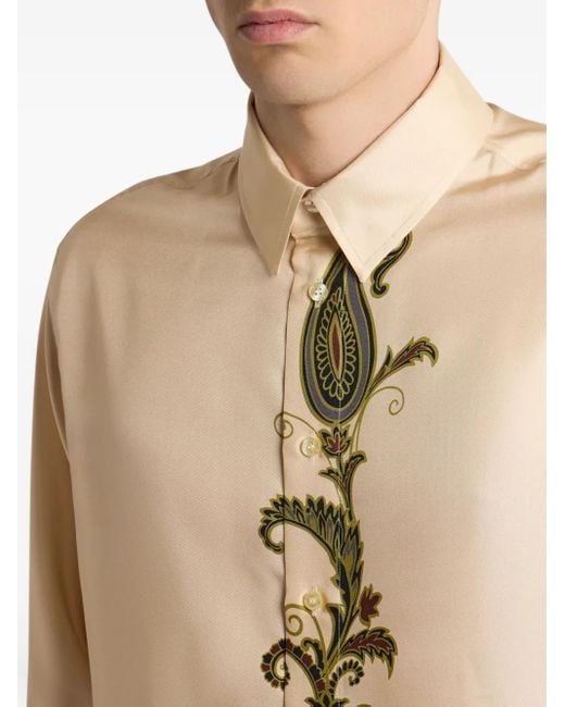 Etro Natural Silk Shirt With Placed Print for men