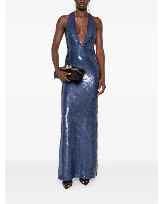 The New Arrivals Ilkyaz Ozel Blue Olympia Sequin-Embellished Maxi Dress