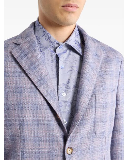 Etro Blue Checked Single-Breasted Blazer for men