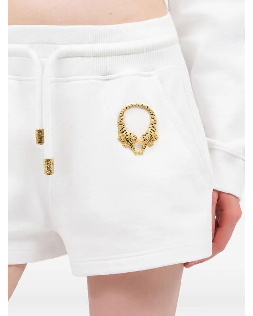 Roberto Cavalli White Tiger-Motif Drawstring Shorts