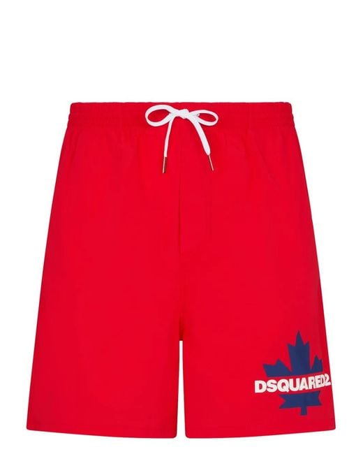DSquared² Red Logo-Print Swim Shorts for men