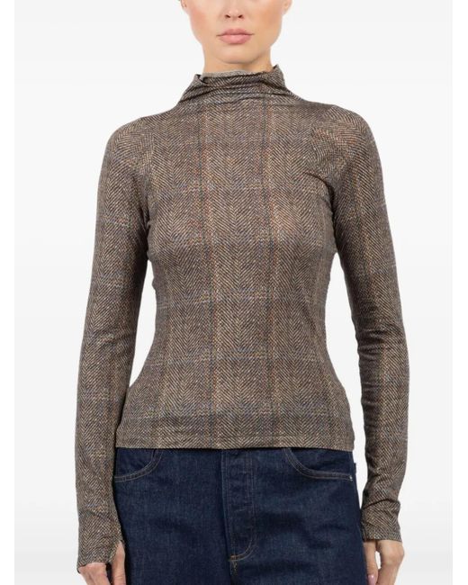 Rag & Bone Gray High-Neck Checked Top