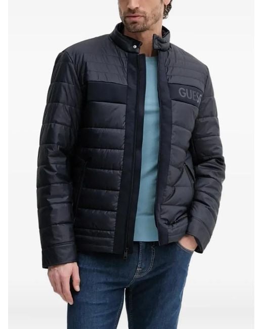 Giacca Trapuntata Con Logo di Guess in Blue da Uomo