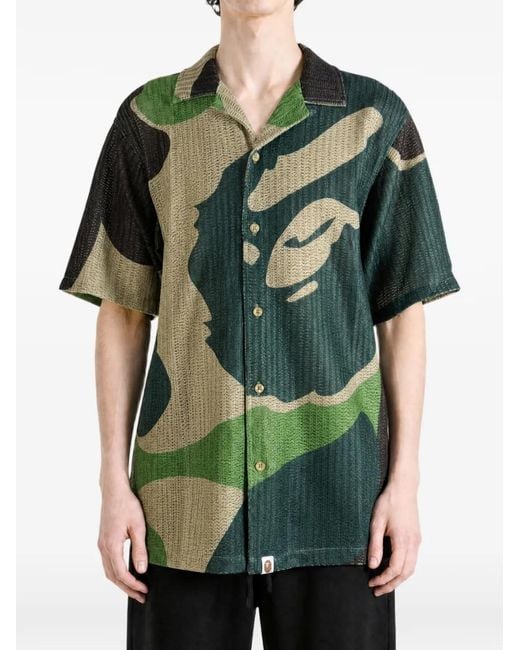 A Bathing Ape Green Abc Camo Mesh Shirt for men