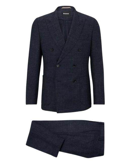 Boss Blue Pleated Double-Breasted Suit for men