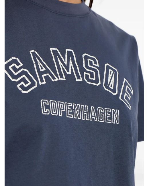 Samsøe & Samsøe Blue Sacamino Logo-Print T-Shirt
