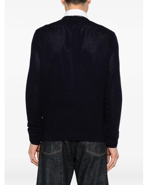 Bompard Blue Waffle-Knit Round-Neck Sweater for men