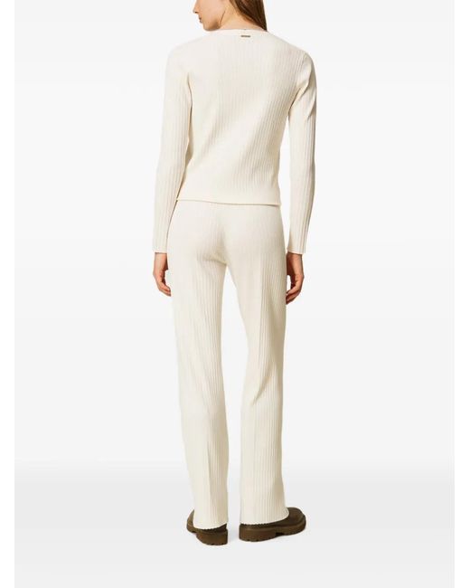 Twinset White Ribbed-Knit Trousers