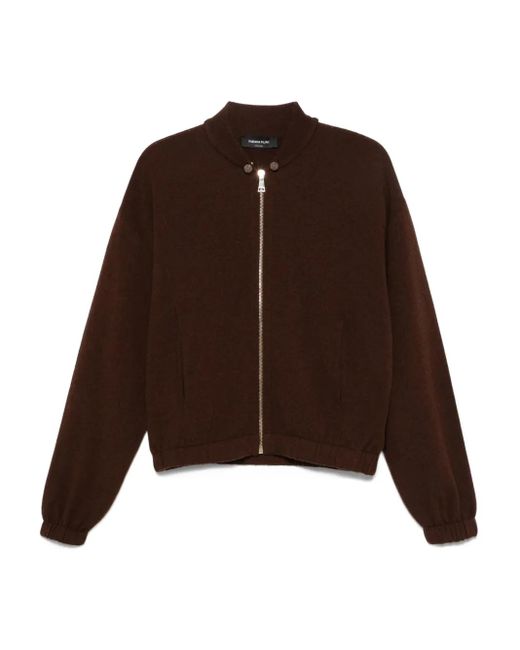 Fabiana Filippi Brown Zip-Front Ribbed-Knit Cardigan