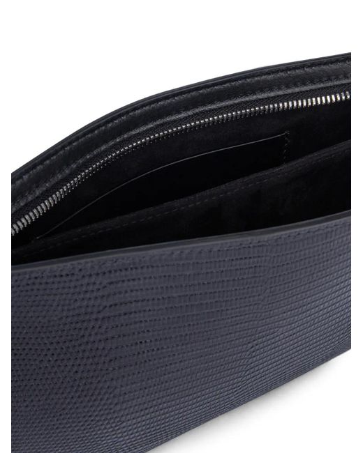 Dondup Black Lizard-Effect Ring-Detail Clutch Bag