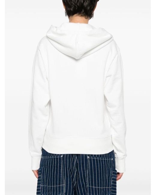 KENZO White Drawn Flowers Embroidered Hoodie