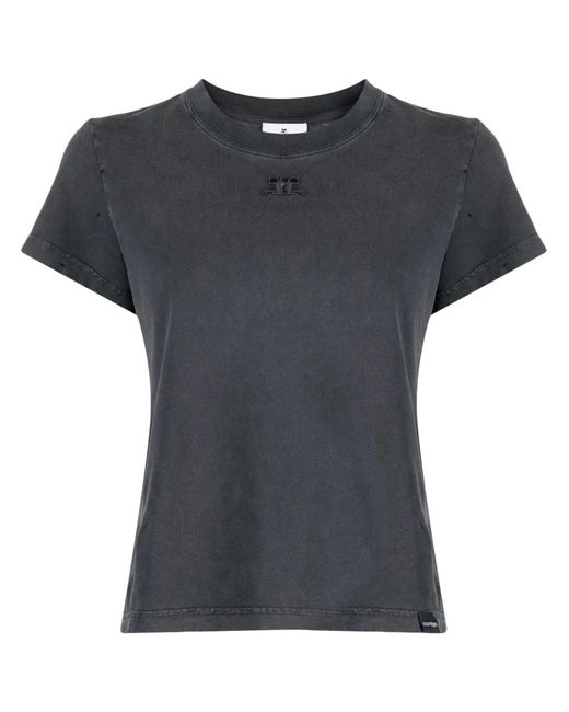 Courreges Black Logo-Patch Cotton T-Shirt