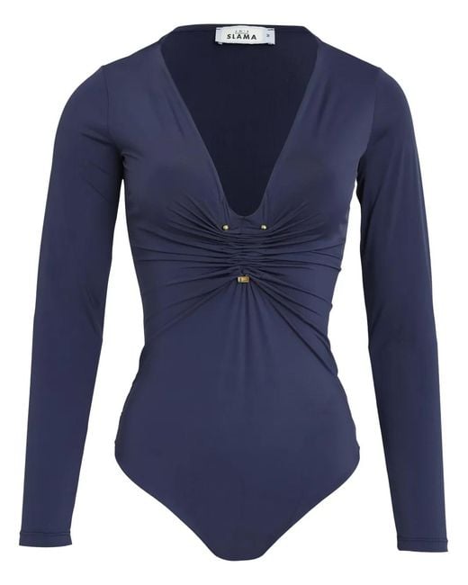 Amir Slama Blue Ruched-Detail Bodysuit