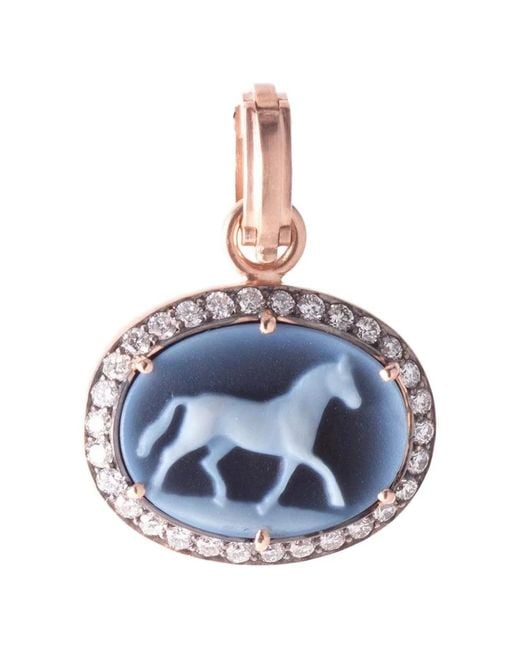 Sylva & Cie Blue Horse Onyx-Cameo And Diamond Pendant