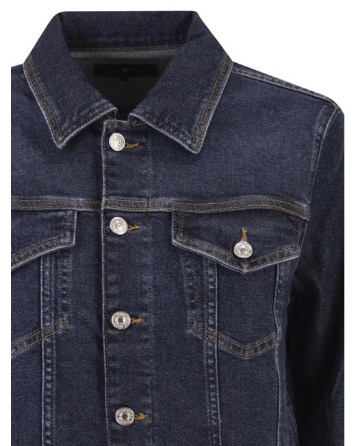 7 For All Mankind Blue Veste En Jean À Coutures Contrastantes