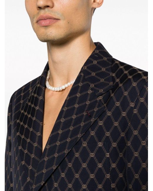 Gucci Blue Interlocking G-jacquard Wool Blazer for men