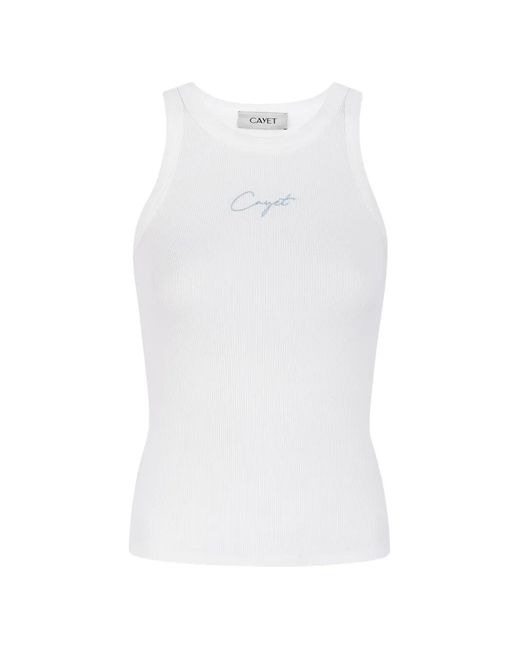 CAYET White Rita Logo-Embroidered Ribbed Tank Top