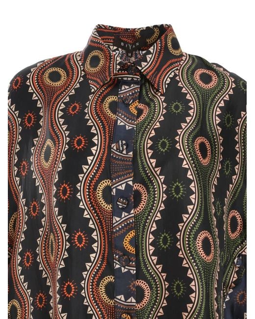 Biyan Black Printed Silk Shirt