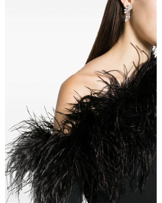 Robe asymétrique en crêpe à plumes Garbo ‎Taller Marmo en coloris Black