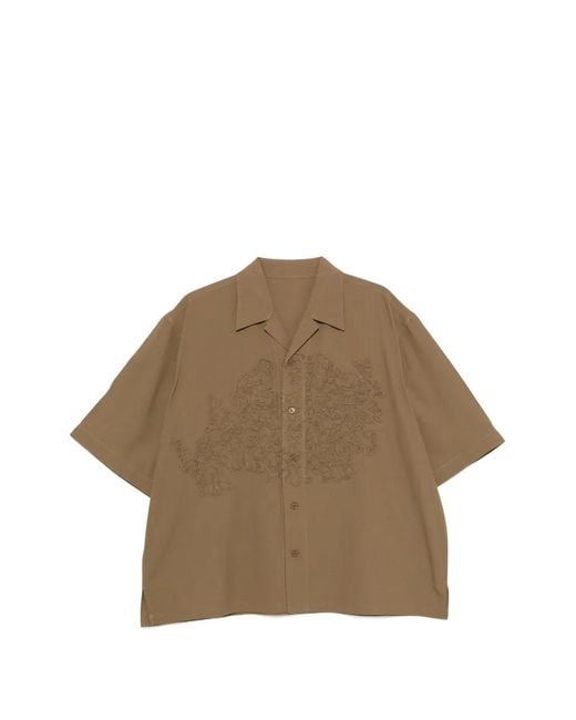 Homme Plissé Issey Miyake Brown Embroidered Short-Sleeve Shirt for men