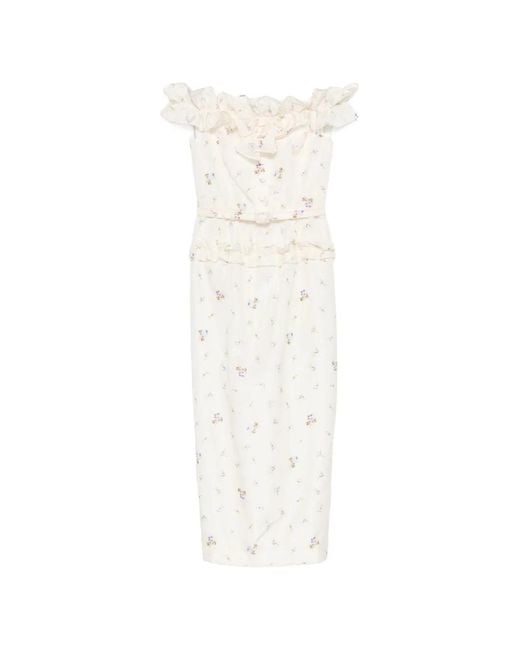 Alessandra Rich White Floral-Print Ruffled Dress