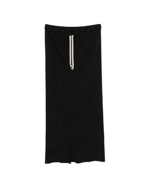 Rick Owens Black Drawstring-Fastening Front-Slit Midi Skirt