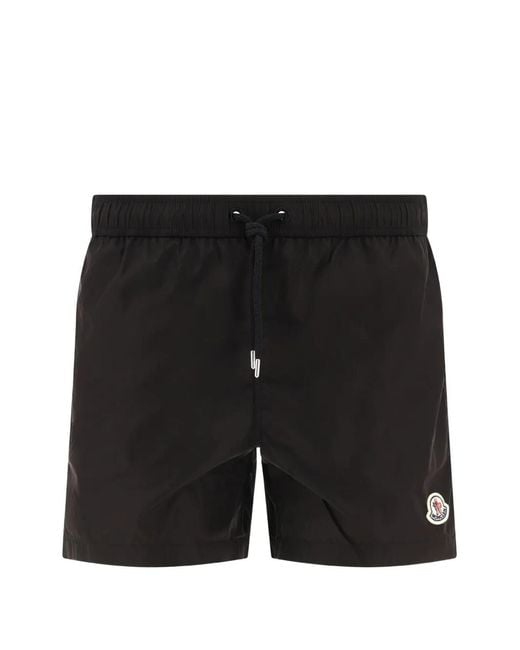 Moncler Black Logo-Patch Swim Shorts for men