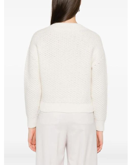 Peserico White Textured V-Neck Sweater