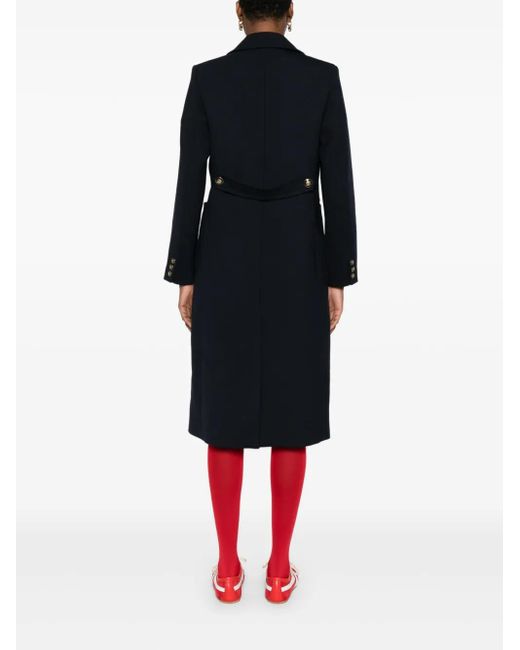 Sandro Black Patch-Pockets Double-Breasted Coat