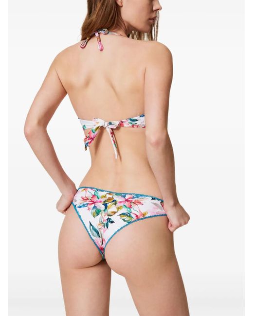 Twinset White Floral-Print Push-Up Bikini Top