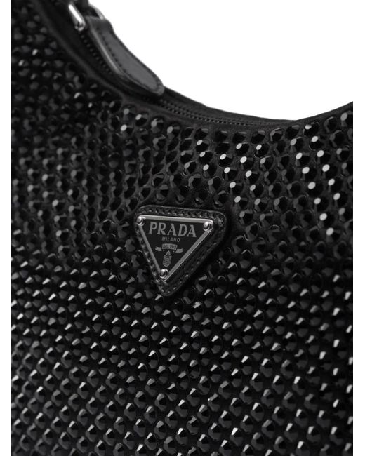 Sac porté épaule Re-Edition 2000 orné de cristaux Prada en coloris Black