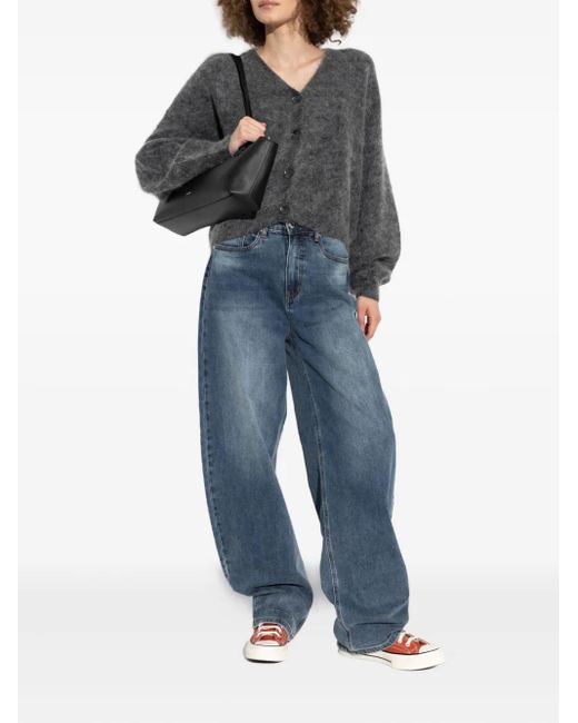 Gestuz Gray Button-Front Mohair Cardigan