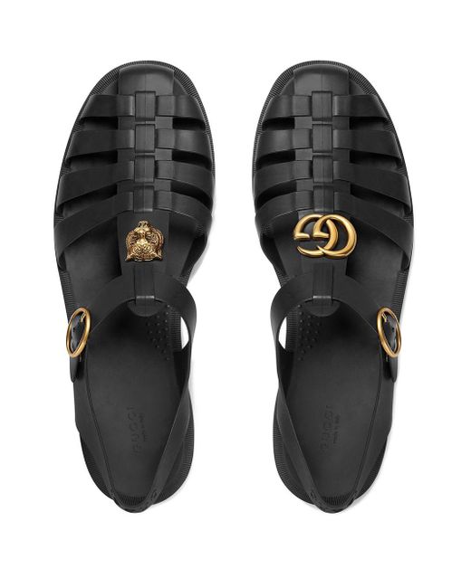gucci black glossy rubber sandals