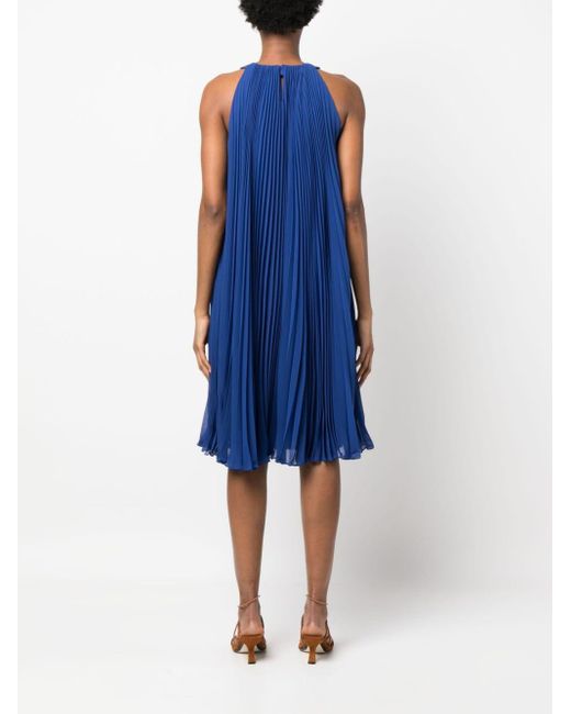 Max Mara Blue Rhinestone-embellished Pleated Dress