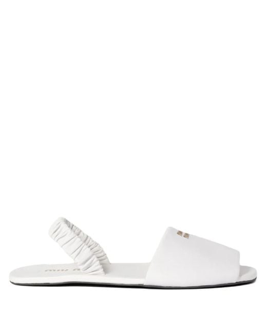 Miu Miu White Ruches Slingback Sandals