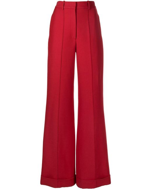 Adam Lippes Wool Wide-leg High-waisted Trousers in Red | Lyst