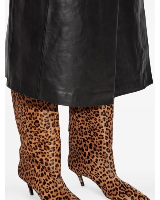 AMINA MUADDI Brown Fiona Leopard-Print Knee-High Boots