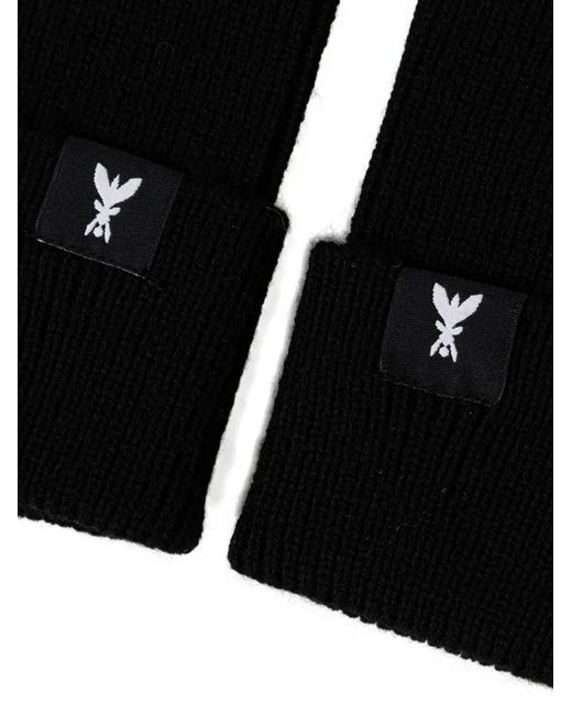 Patrizia Pepe Black Ribbed Logo-Detail Gloves