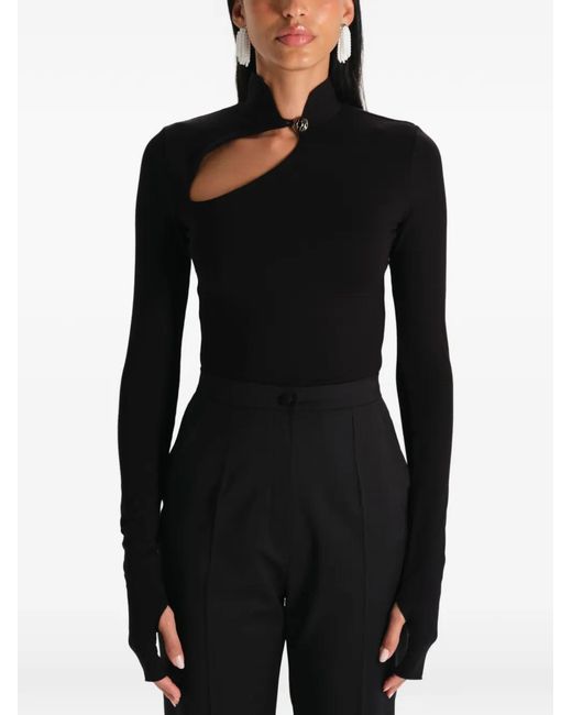 MANURI Black Cut-Out High-Neck Blouse