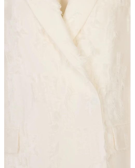 MSGM White Frayed Double-Breasted Jacket
