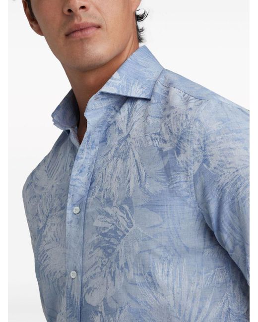 Brunello Cucinelli Blue Palm Springs-jacquard Shirt for men