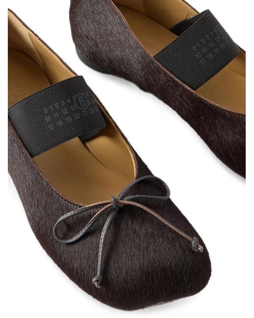 MM6 by Maison Margiela White Calf-Hair Bow-Detail Ballet Flats