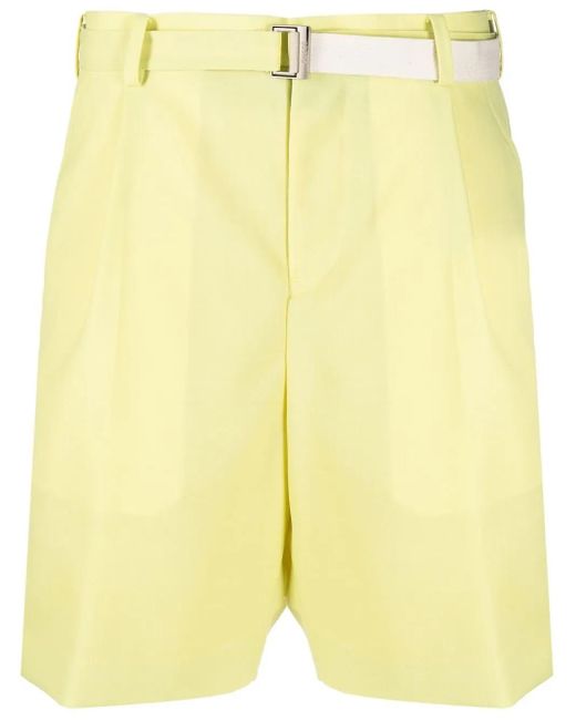 Sacai Yellow Belted-Waist Bermuda Shorts for men