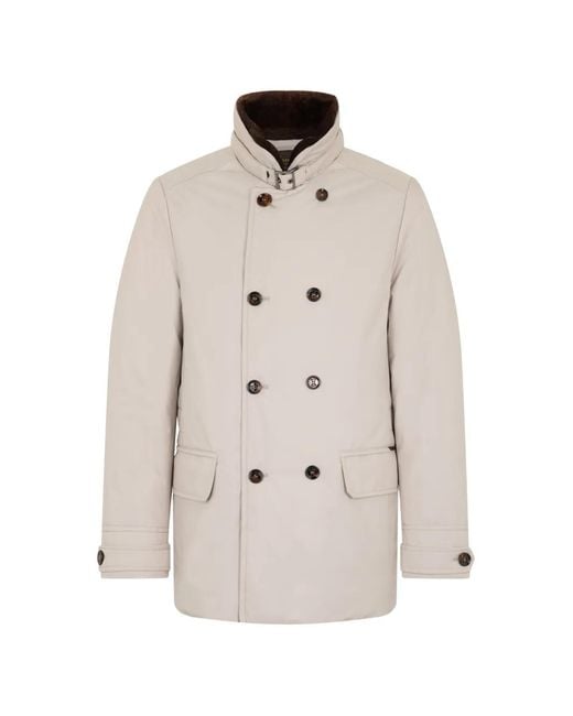 Moorer White Lined Collar Double-Breasted Coat for men