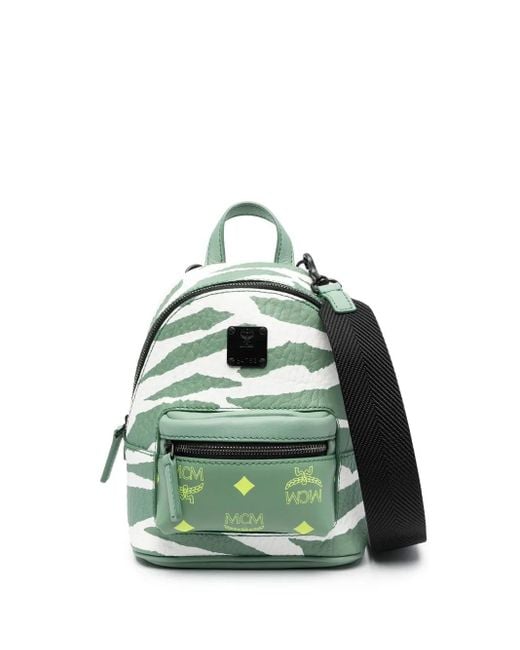 MCM Green Animal-Print Leather Backpack