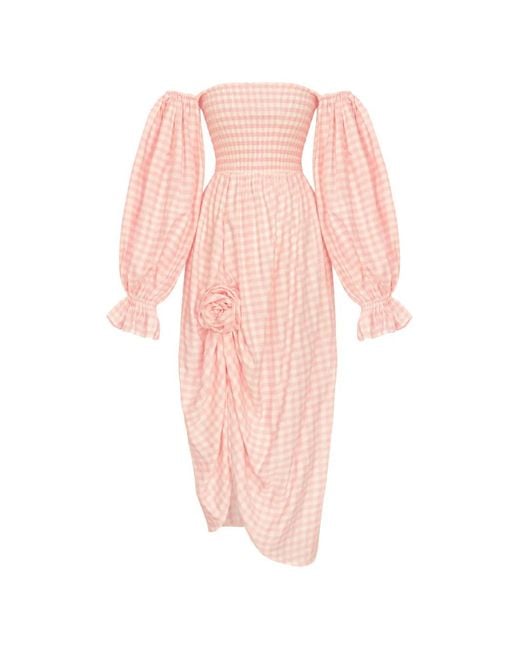 Sleeper Pink Atlanta Off-Shoulder Midi Dress
