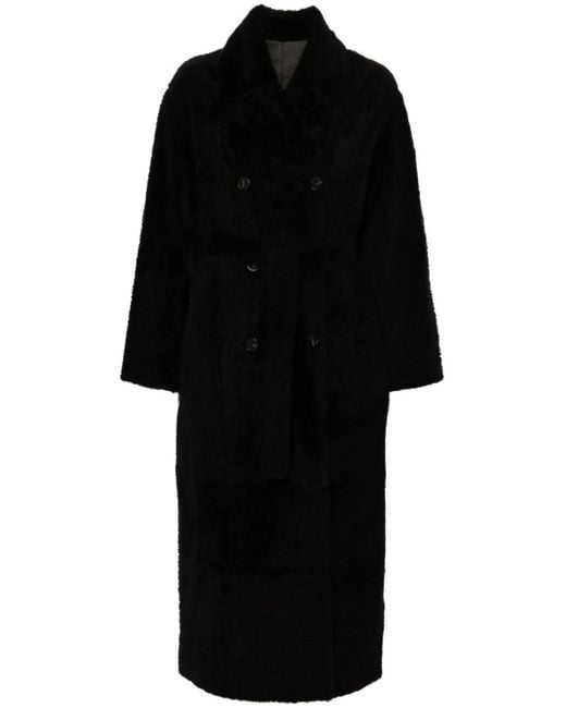 Yves Salomon Black Double-Breasted Coatq